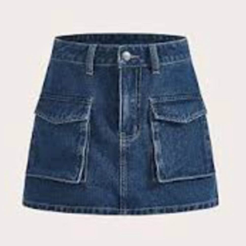 SHEIN Blue Denim Mini Skirt with Pockets